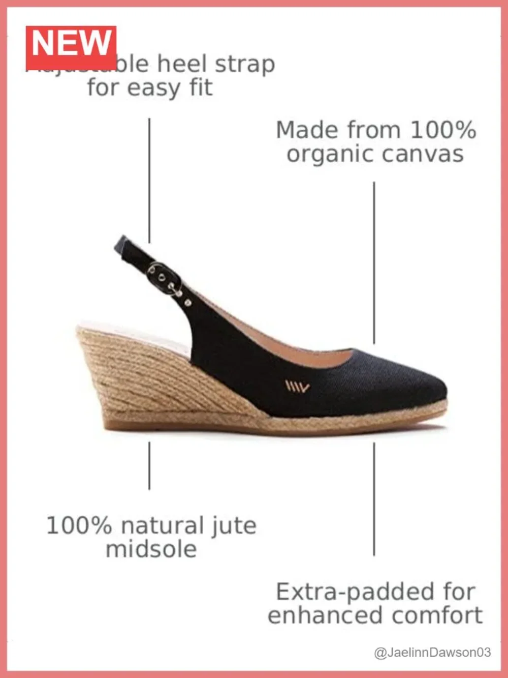 Women's Espadrille Slingback Wedge Sandals Organic Canvas Jute
